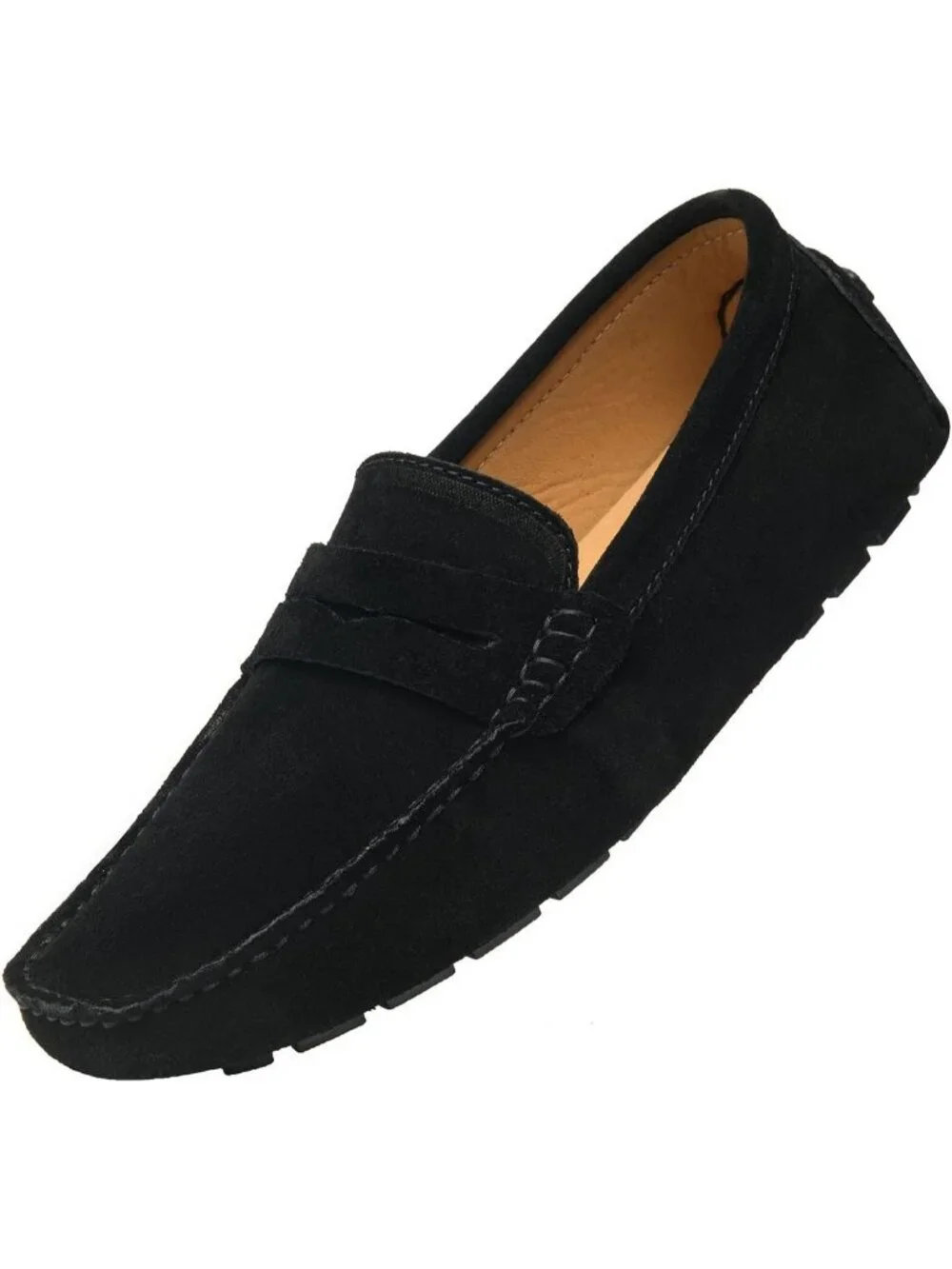 Go Tour Men's Black Suede Leather Loafers Penny Slip On Flats Comfortable Shoes